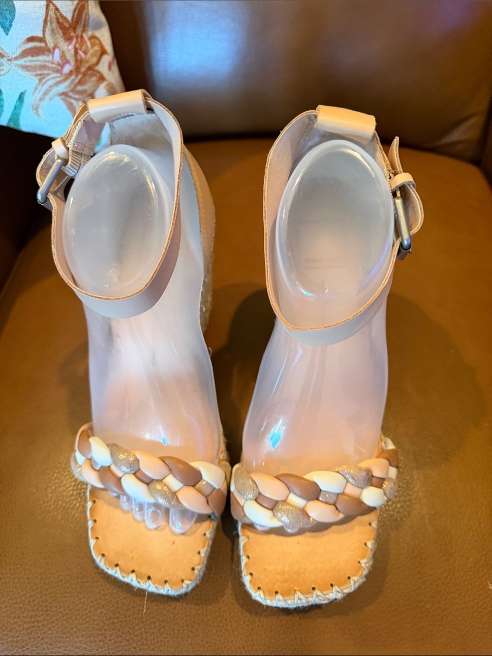 Dolce Vita Braided Ankle-Strap Heels in Beige, Cream and Gold